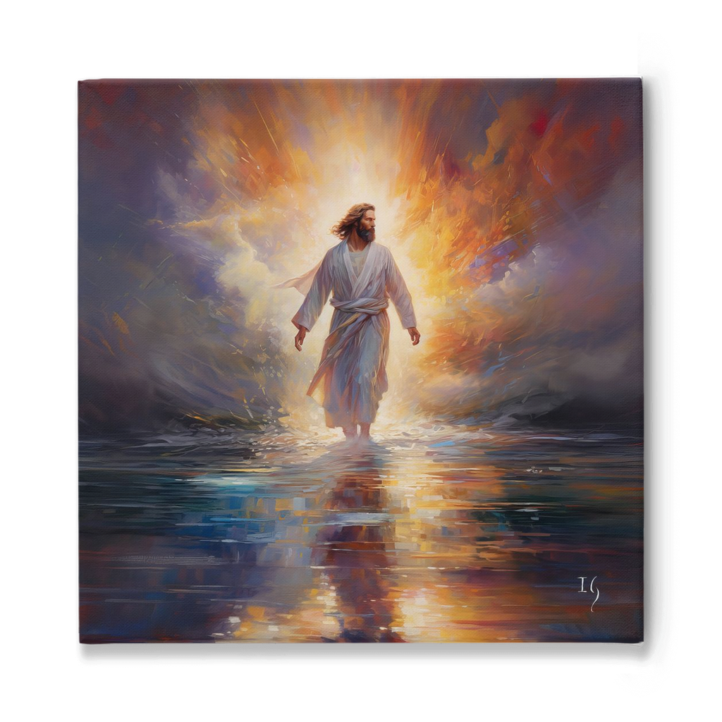 Faith-based Art: Jesus' Open-Armed Journey through the Dazzling Sunset