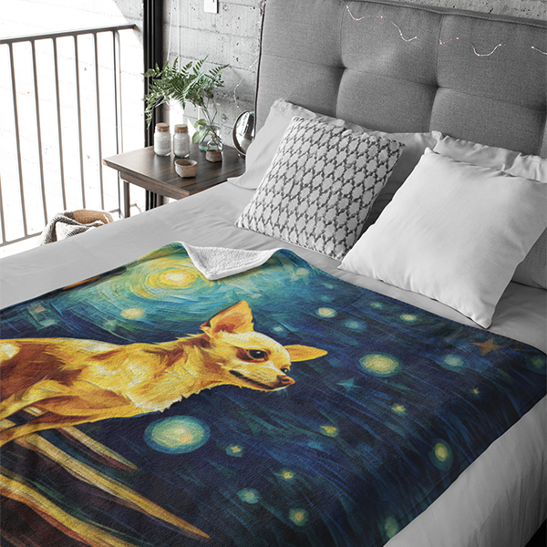 Starlit Serenade' - A tender artwork celebrating the quiet beauty of a starry night with a Chihuahua - A Chihuahua's Heavenward Gaze