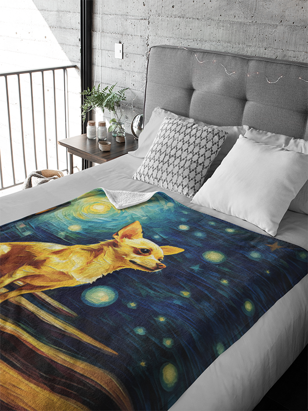 Starlit Serenade' - A tender artwork celebrating the quiet beauty of a starry night with a Chihuahua - A Chihuahua's Heavenward Gaze