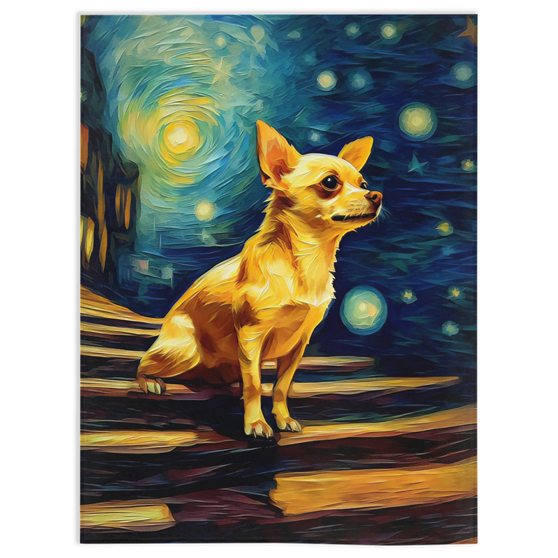 Heartwarming artwork featuring a Chihuahua under a star-dusted sky - A Chihuahua's Heavenward Gaze