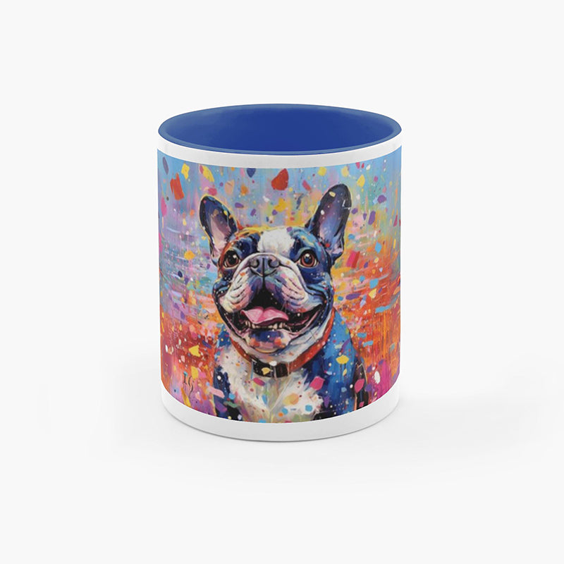 French bulldog mug with a colorful artistic design, perfect for pet lovers.