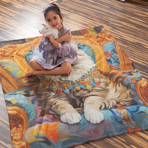 Regal Feline Elegance' - A heartwarming treasure for your wall with a fluffy cat in golden attire