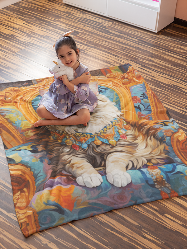 Regal Feline Elegance' - A heartwarming treasure for your wall with a fluffy cat in golden attire