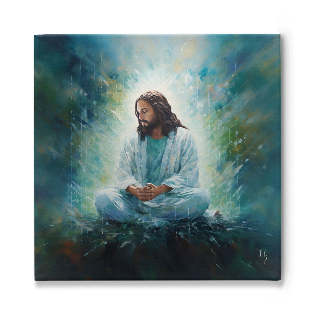 Divine Contemplation: Jesus Meditating in Green & Turquoise