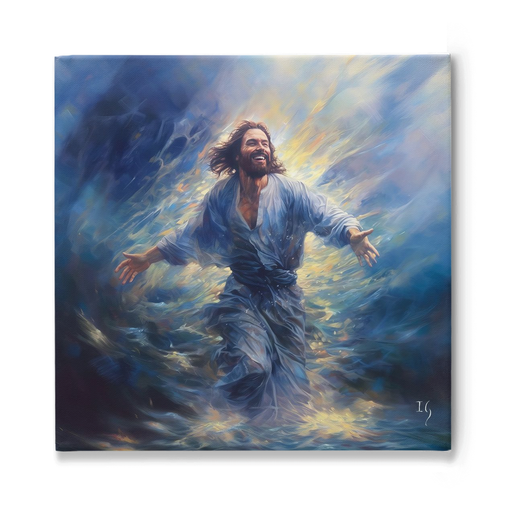 Divine Embrace: Jesus Walking, Arms Open for a Loving Hug