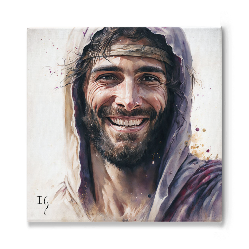 Smiling Salvation: Jesus in White Robe, Beaming