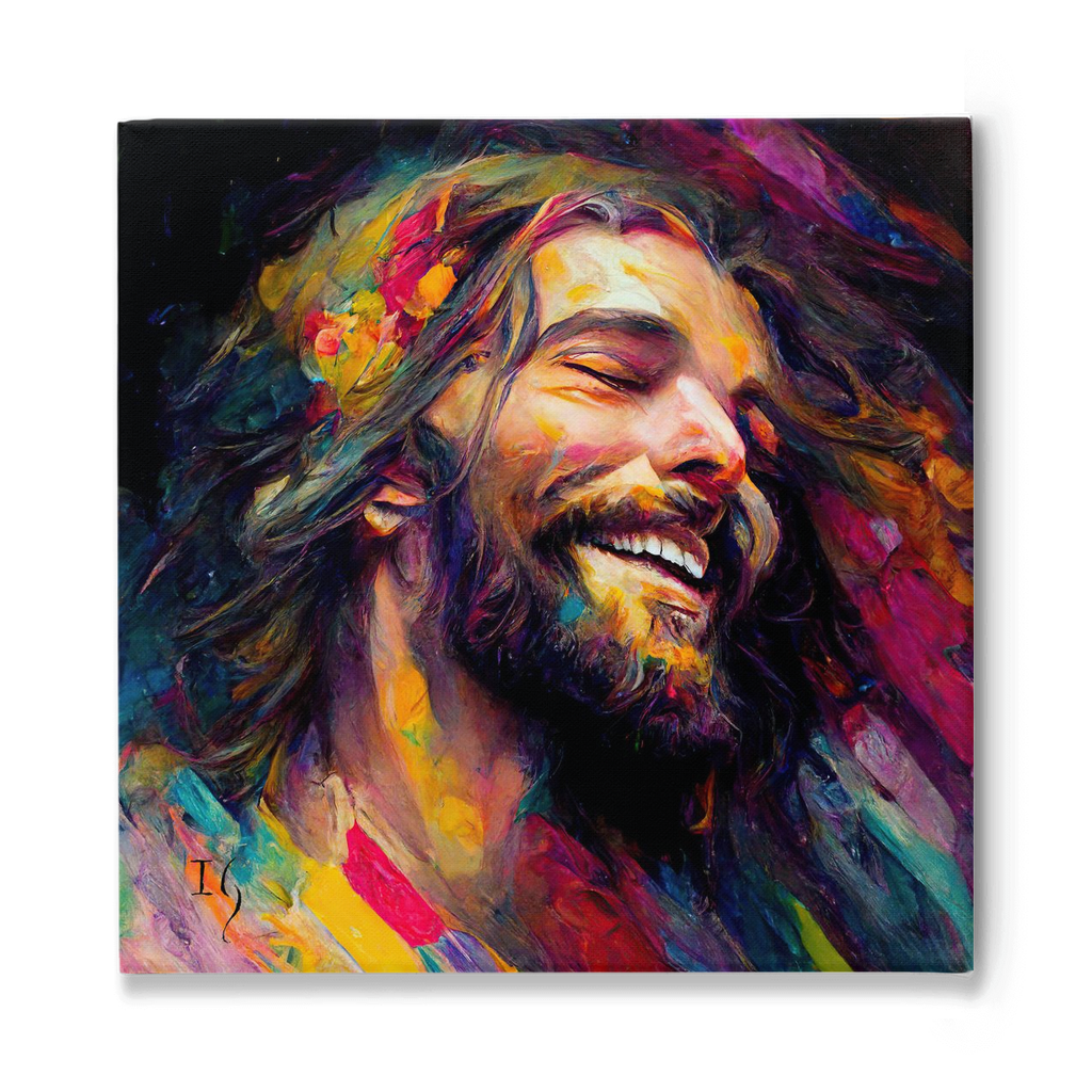 Loving Lord: Jesus Smiling, Glancing Left Amidst Colors
