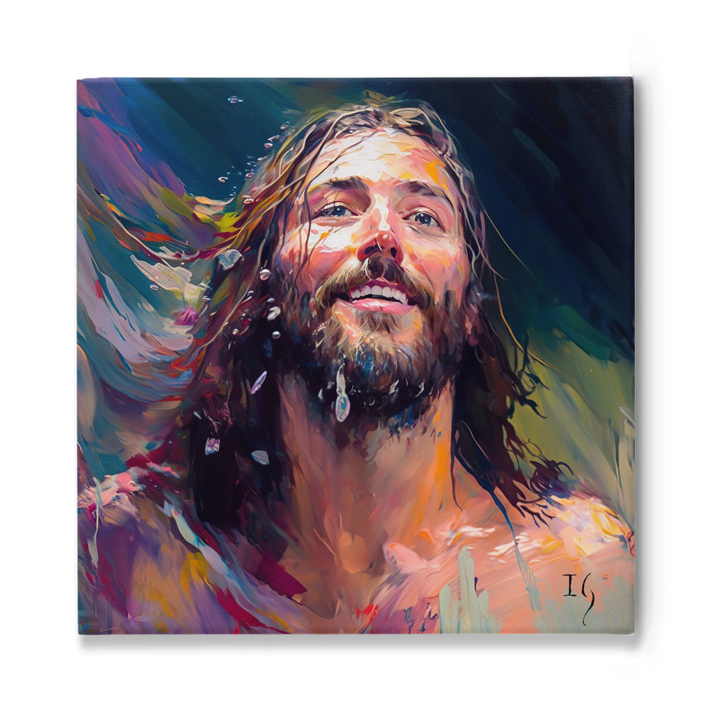 Joyful Messiah: Jesus Smiling Amidst a Colorful Aura