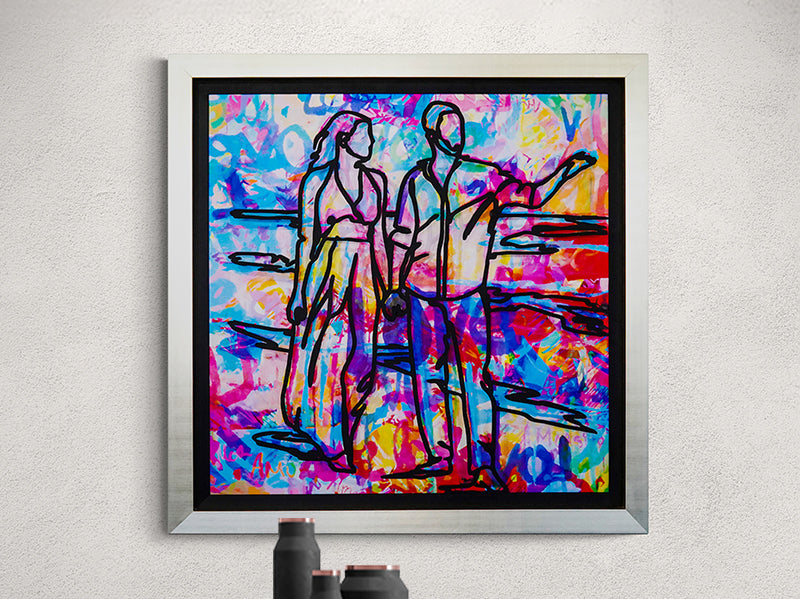 Vibrant heart canvas, featuring a mix of warm and cool tones, a statement piece symbolizing love and emotion in modern home decor.