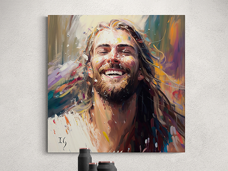 Canvas print 'Jesus: The Light of Love' showcases a joyous portrayal of Jesus with warm, radiant brushstrokes, by Ivan Guaderrama.