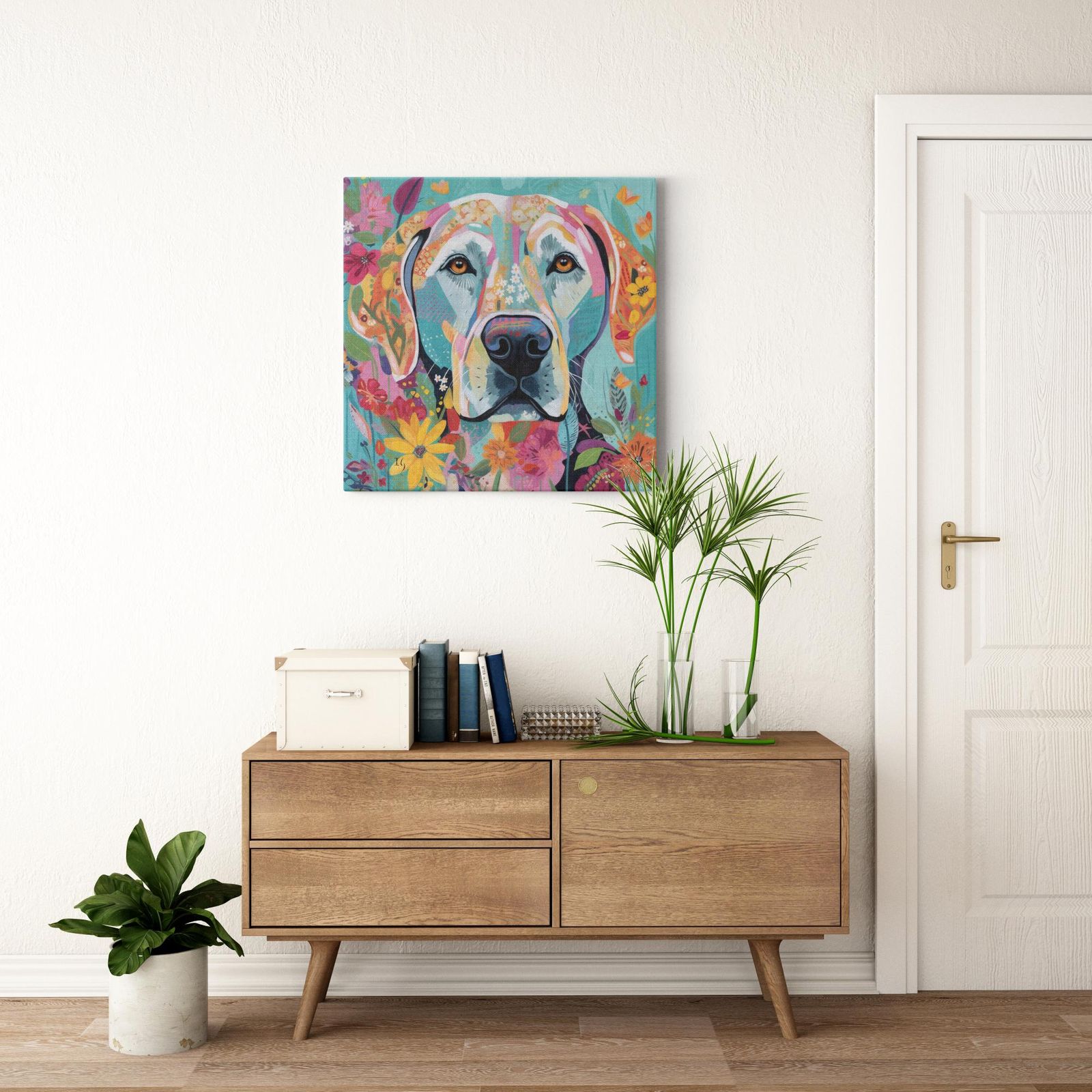 Garden of Companionship artwork detail - colorful pet portrait art wall art