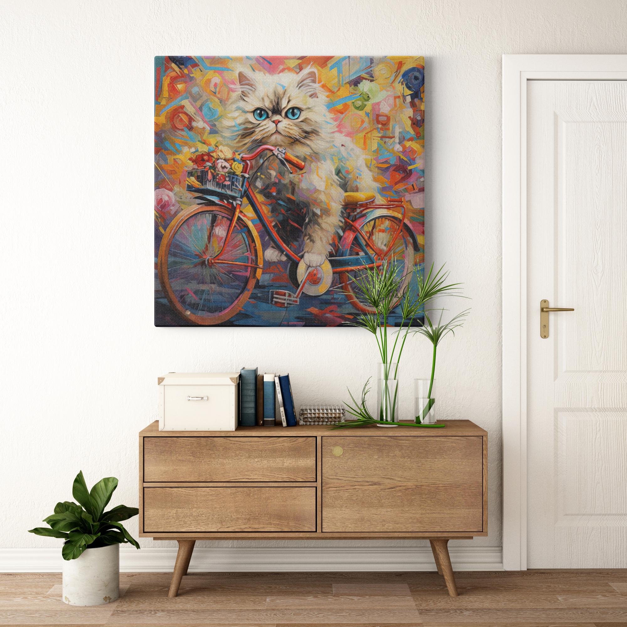 Kitten's Floral Ride artwork detail - colorful pet portrait art wall art