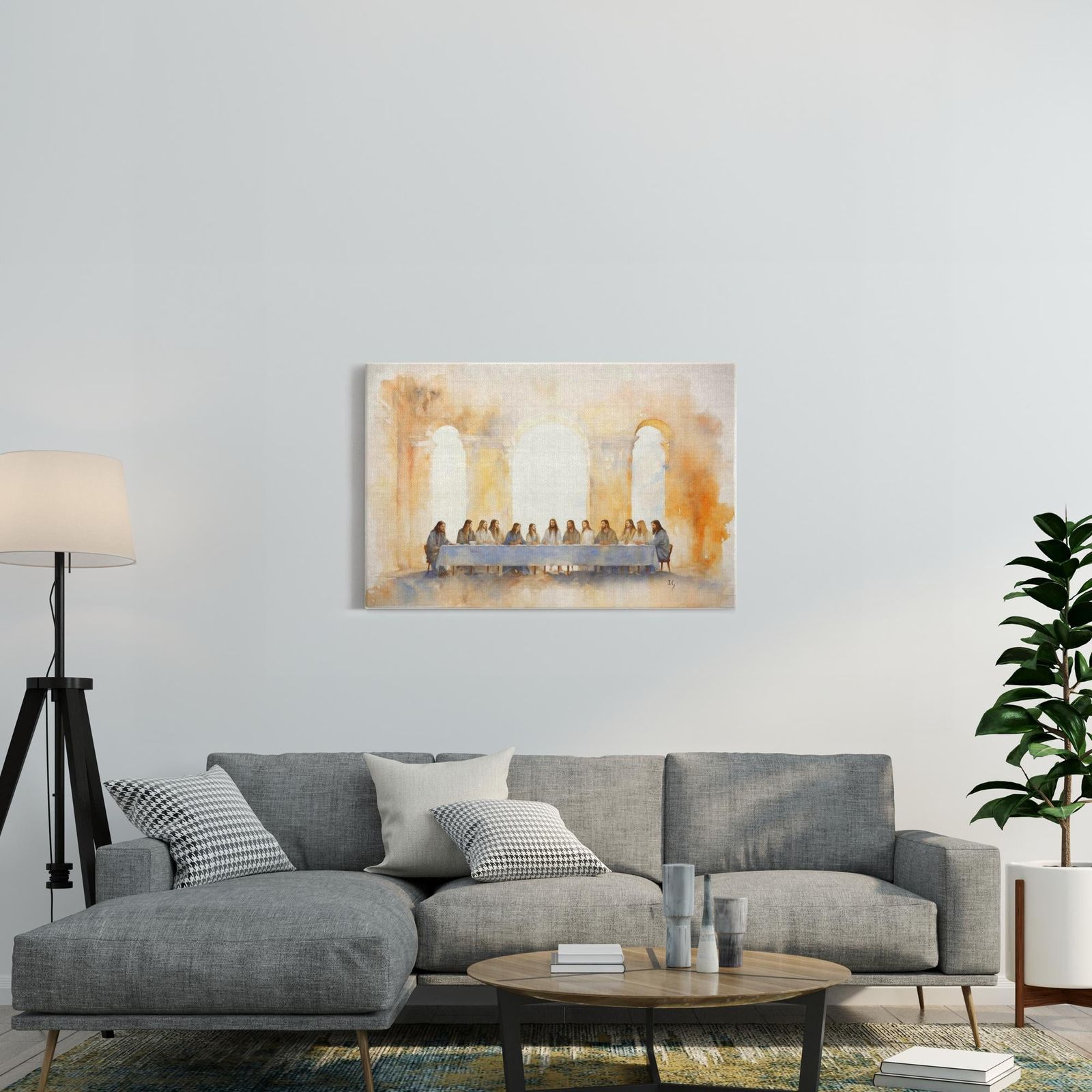 The Last Supper: Divine Gathering artwork detail - smiling Jesus painting wall art
