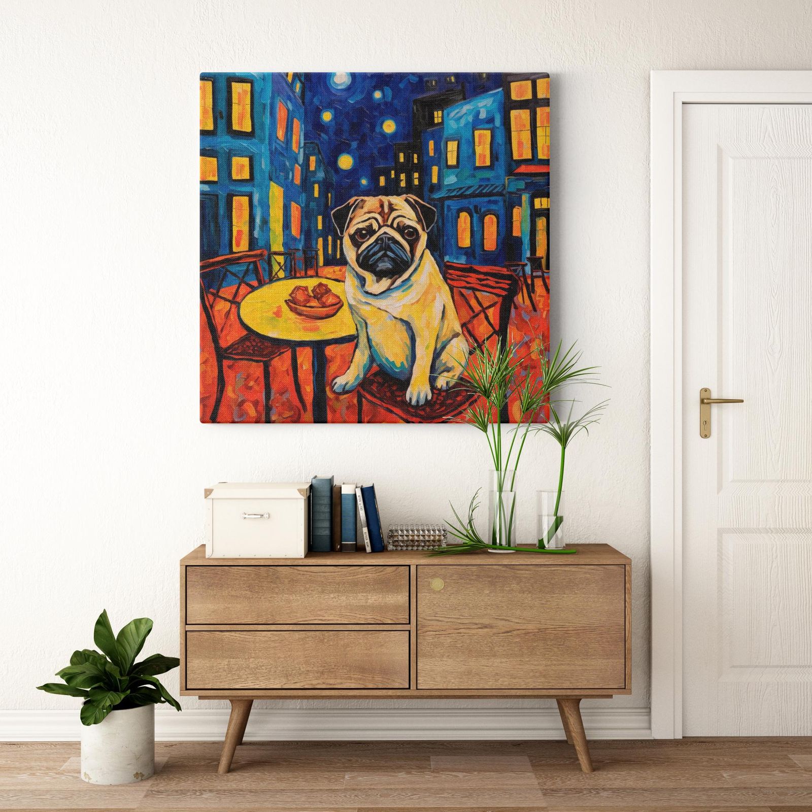 Cafe Canine artwork detail - colorful pet portrait art wall art