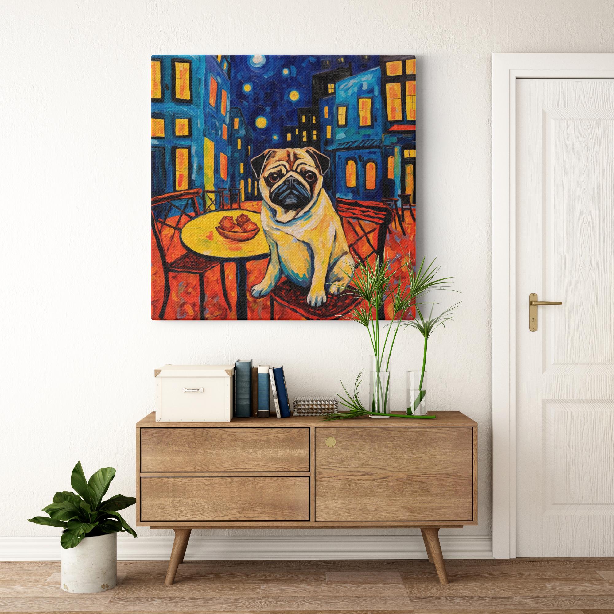Cafe Canine artwork detail - colorful pet portrait art wall art