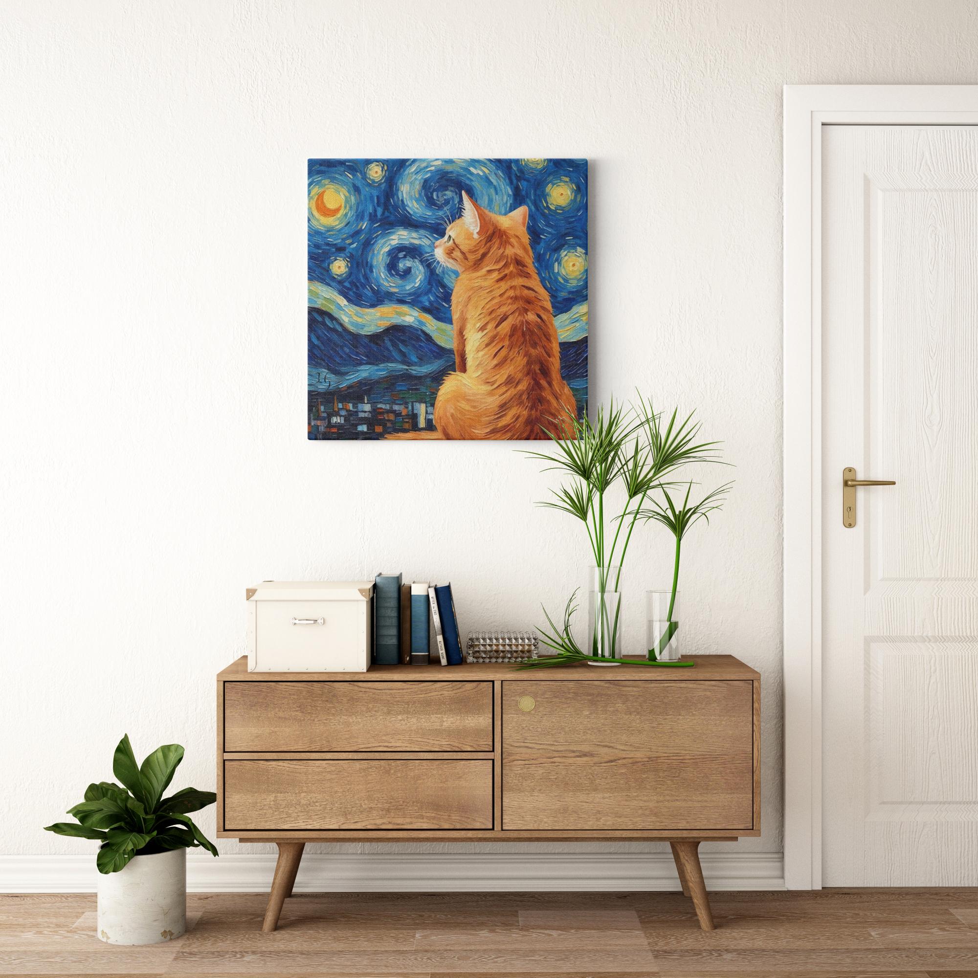 Under Starry Night artwork detail - colorful pet portrait art wall art
