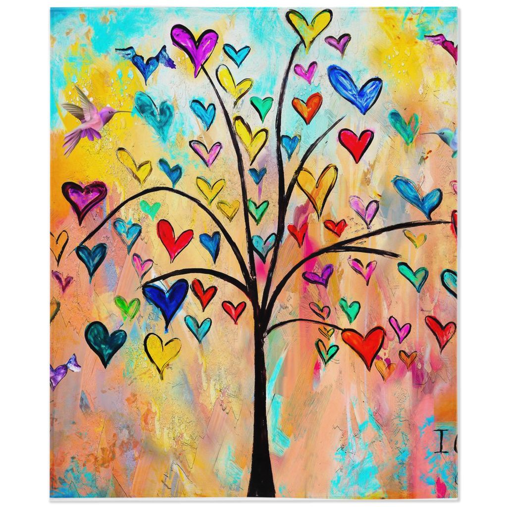 Tree of Hearts Minky Blankets canvas print in room setting - christian blanket by Ivan Guaderrama