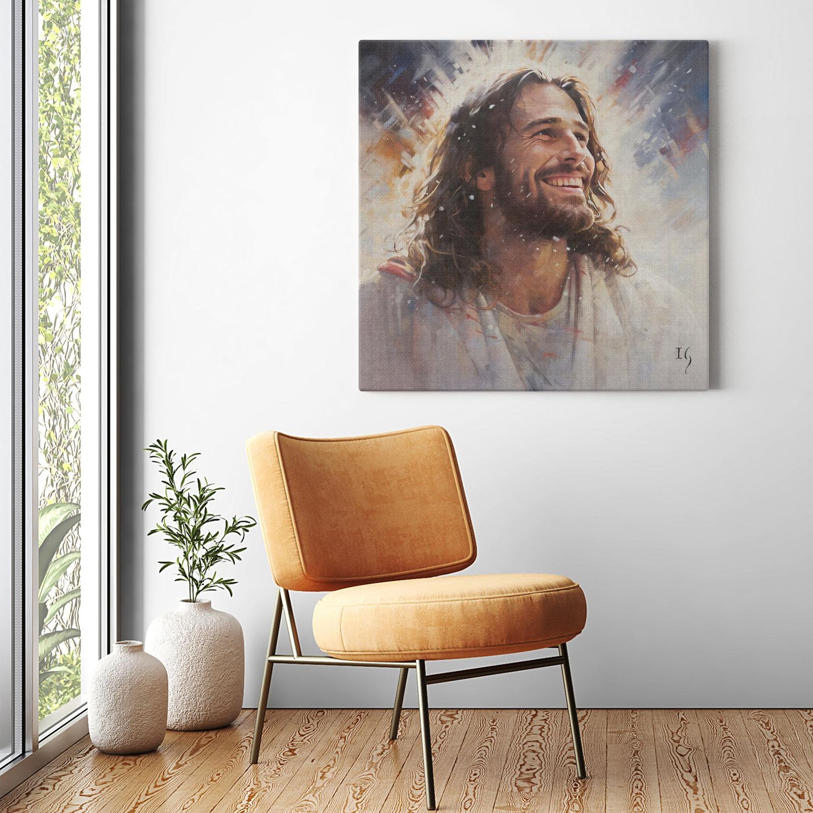 Serene Smile of Jesus artwork detail - smiling Jesus painting wall art