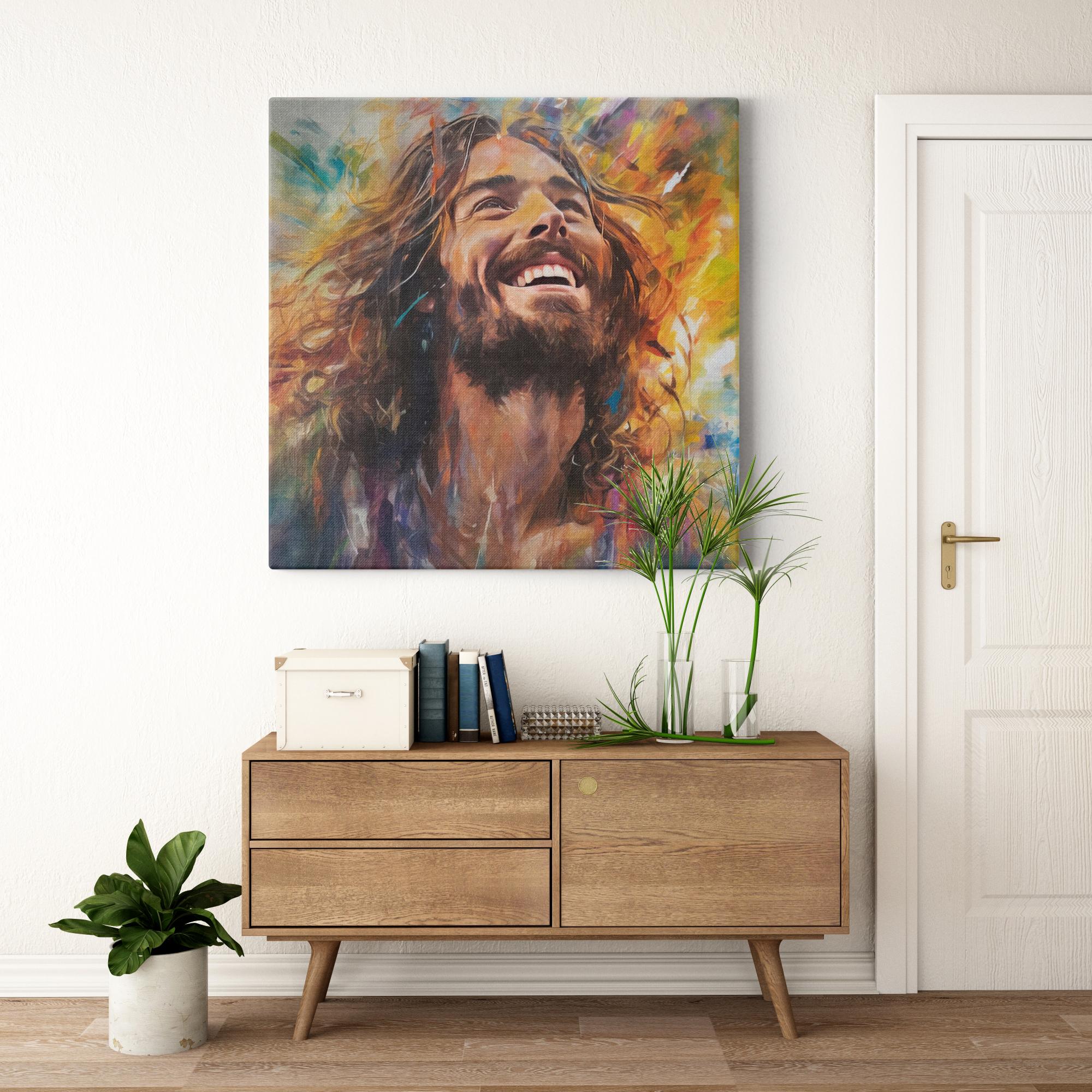 Jesus - Harmony of Hue and Heartbeat artwork detail - smiling Jesus painting wall art