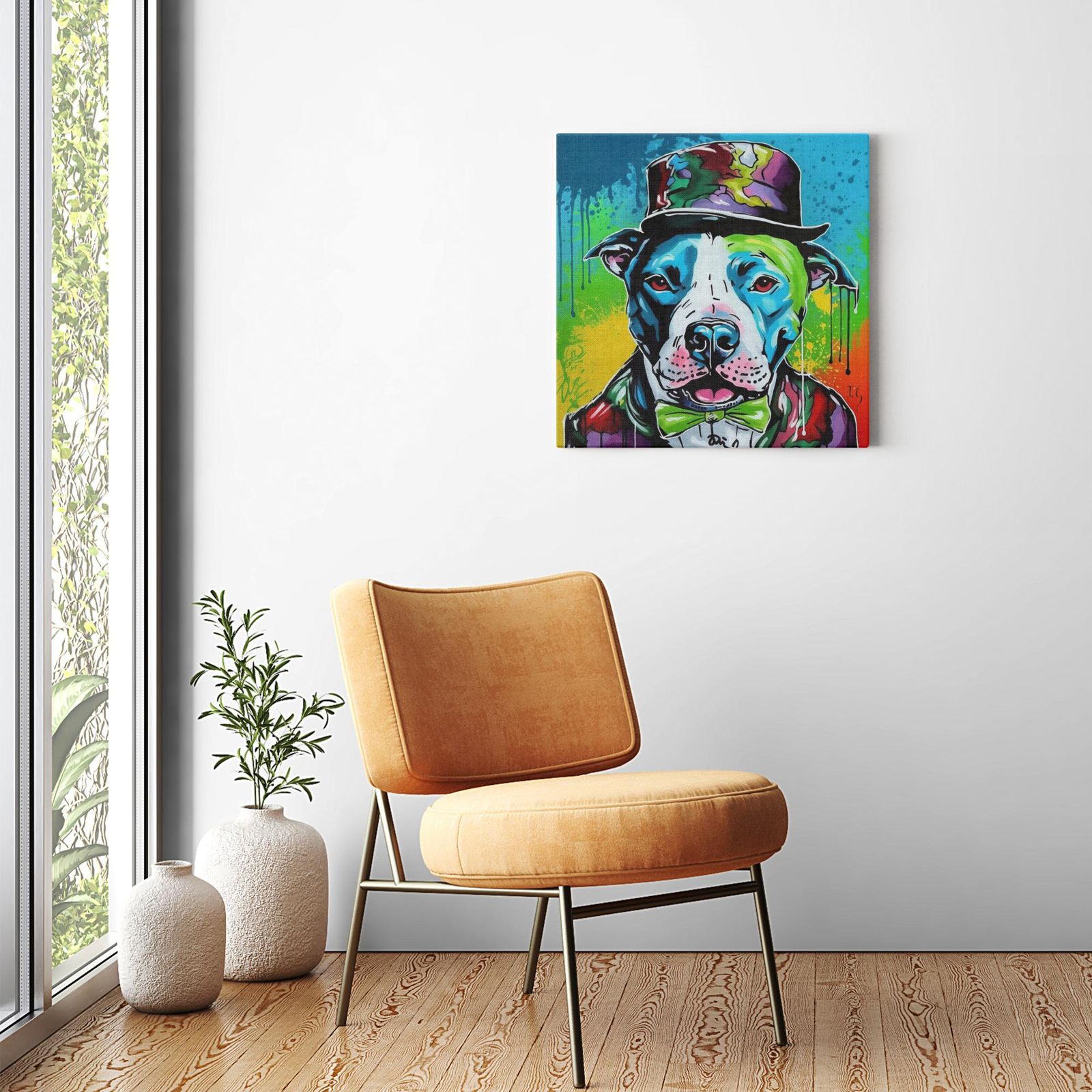 Charming Rainbow Pitbull artwork detail - colorful pet portrait art wall art