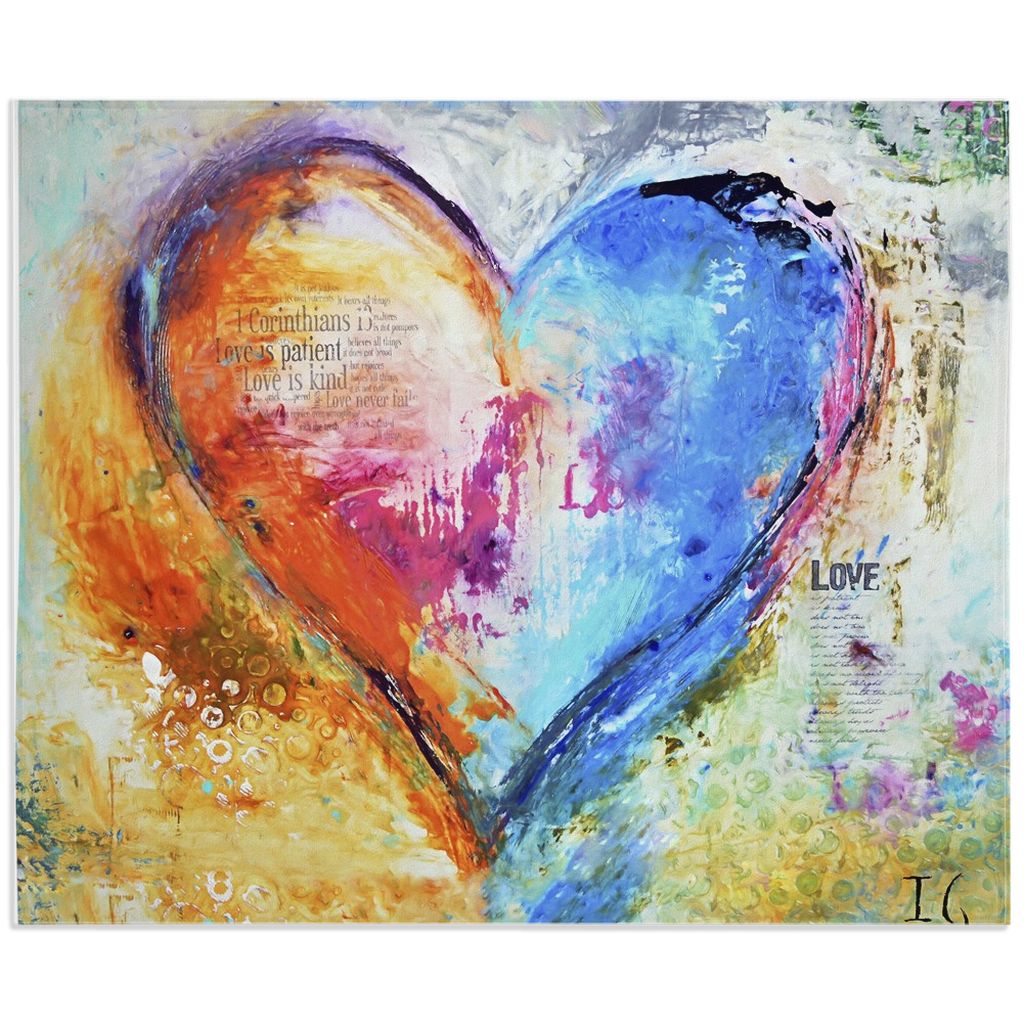 Love is patient Love is Kind Minky Blankets canvas print in room setting - christian blanket by Ivan Guaderrama