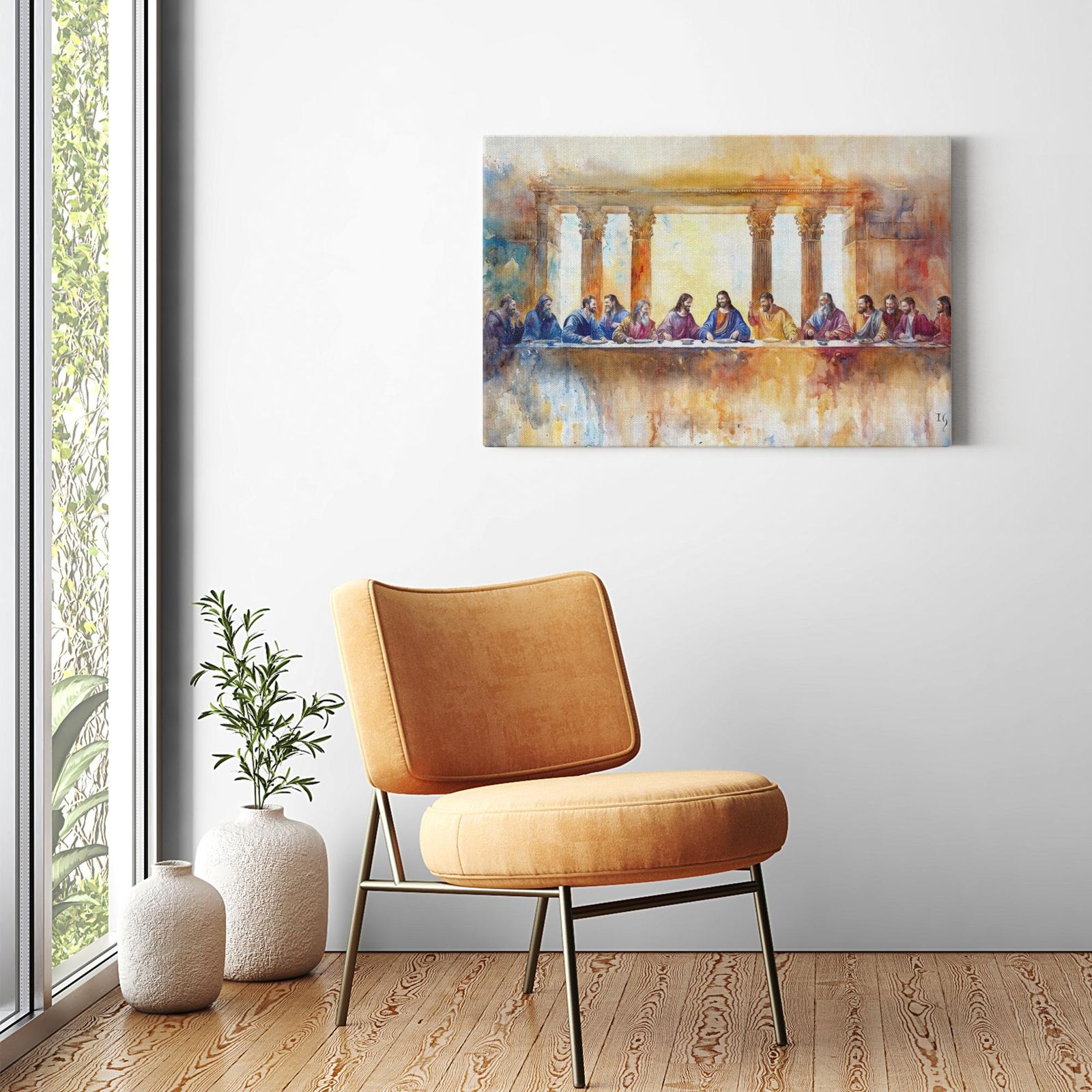 The Last Supper: Whispers of Eternity artwork detail - smiling Jesus painting wall art