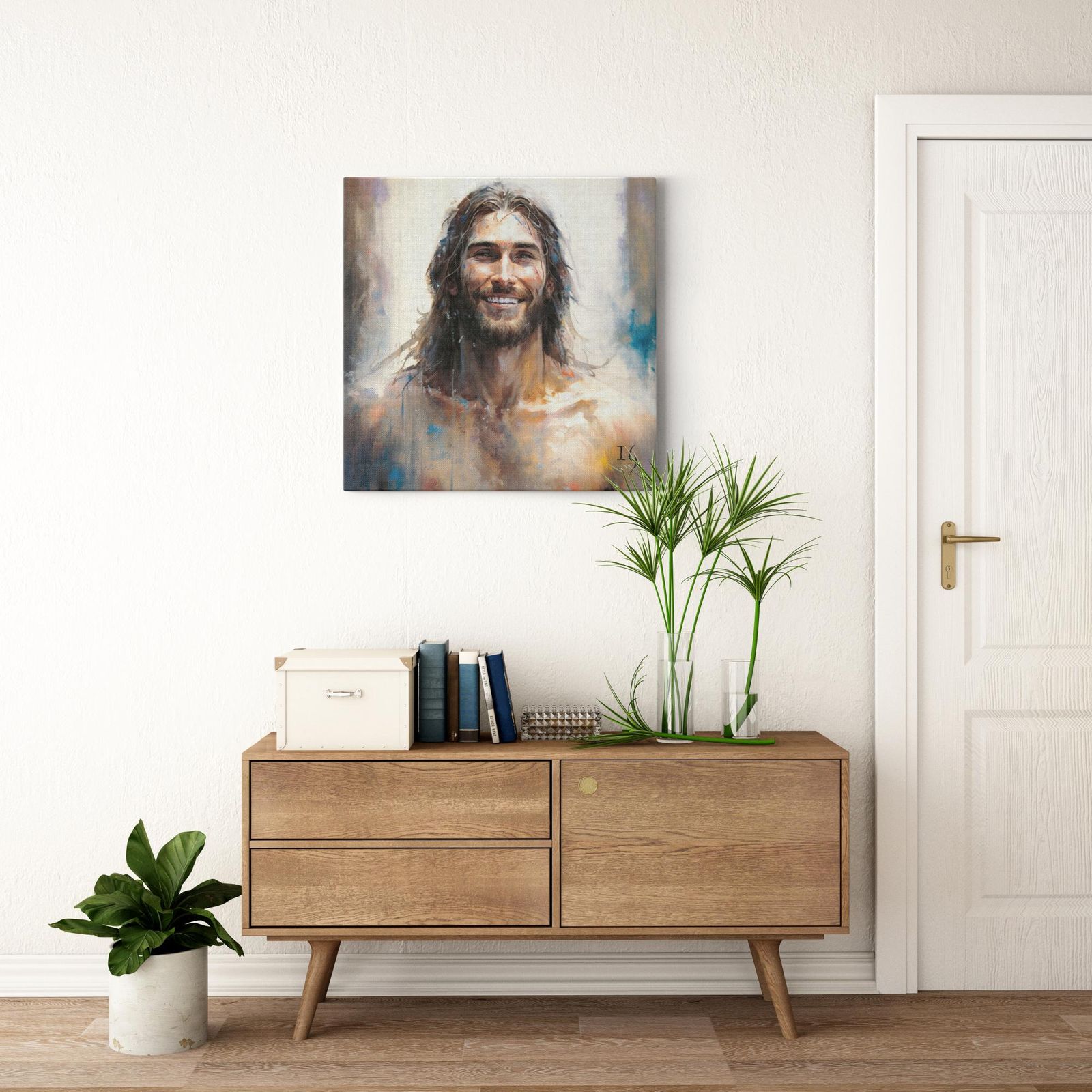 Jesus- The Serene Master artwork detail - smiling Jesus painting wall art