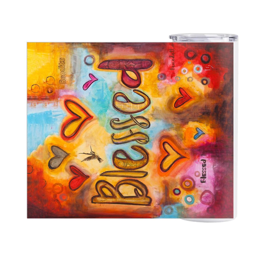 Blessed Skinny Tumblers canvas print in room setting - christian tumbler by Ivan Guaderrama