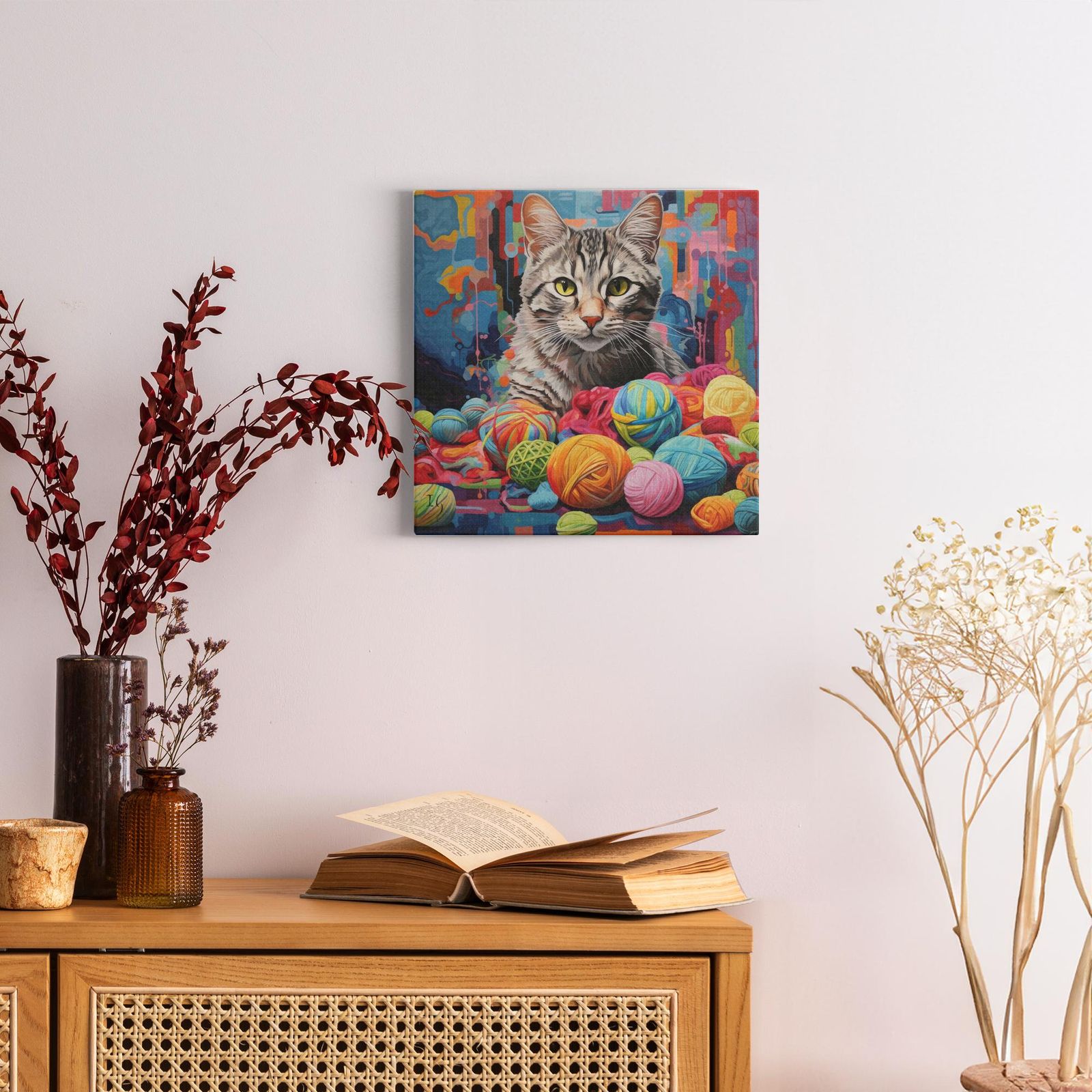 Kaleidoscope Kitty artwork detail - colorful pet portrait art wall art