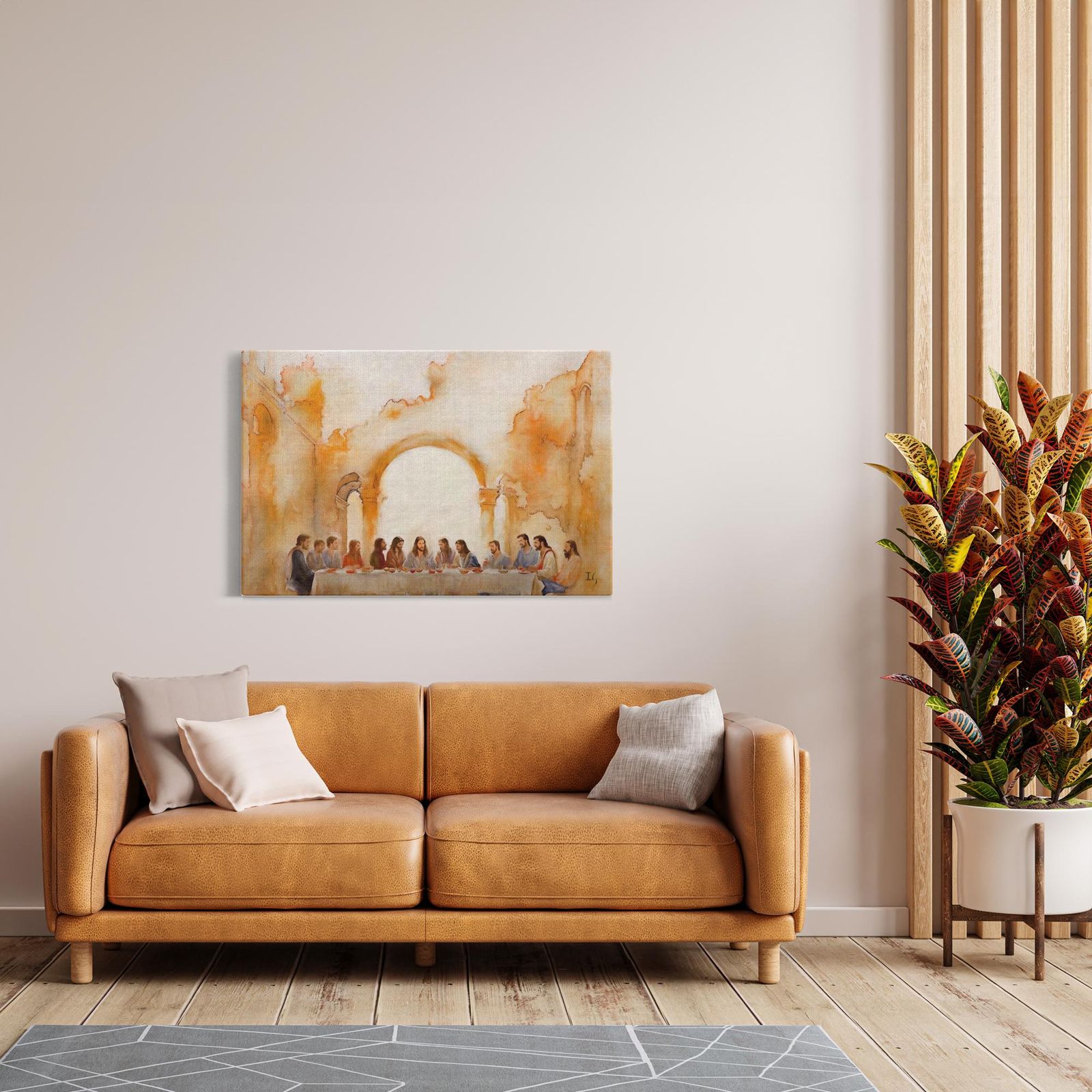 Last Supper Landscape artwork detail - smiling Jesus painting wall art