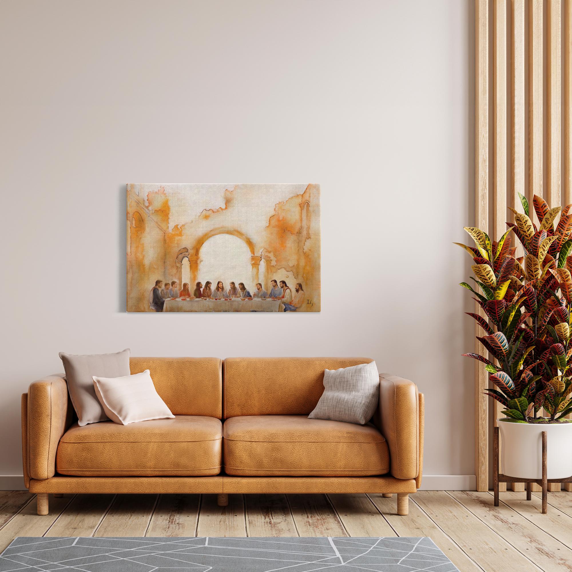 Last Supper Landscape artwork detail - smiling Jesus painting wall art