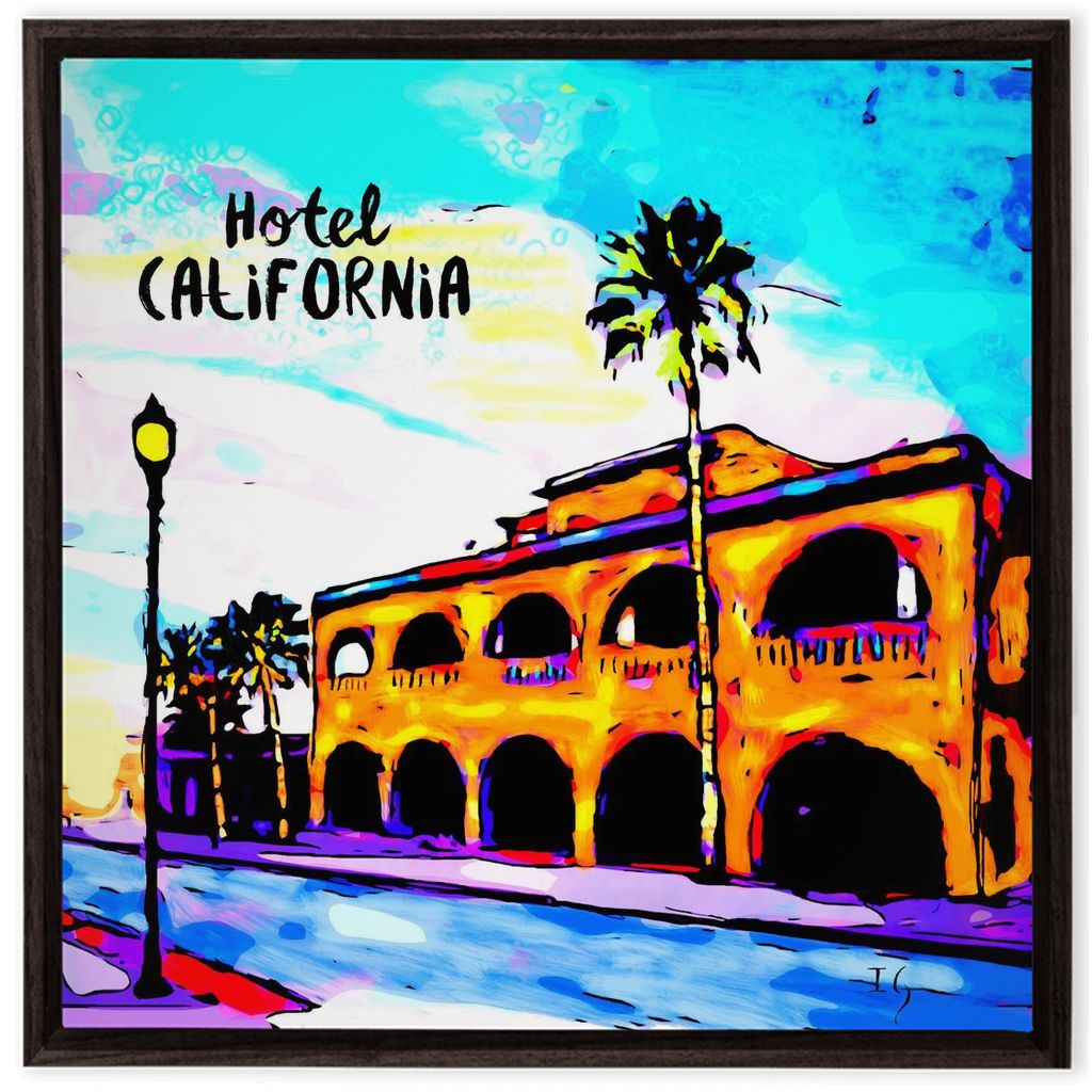 Hotel California artwork detail - interactive canvas print that comes alive with mobile app wall art