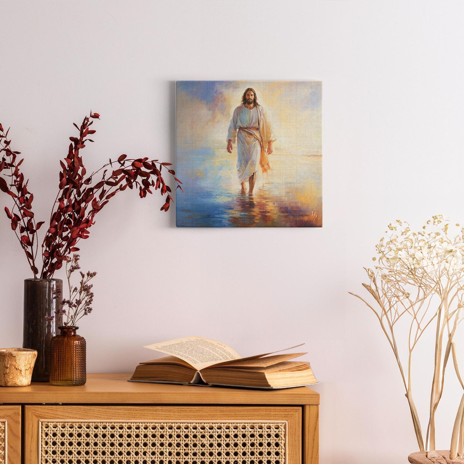 Reflections of Grace artwork detail - smiling Jesus painting wall art