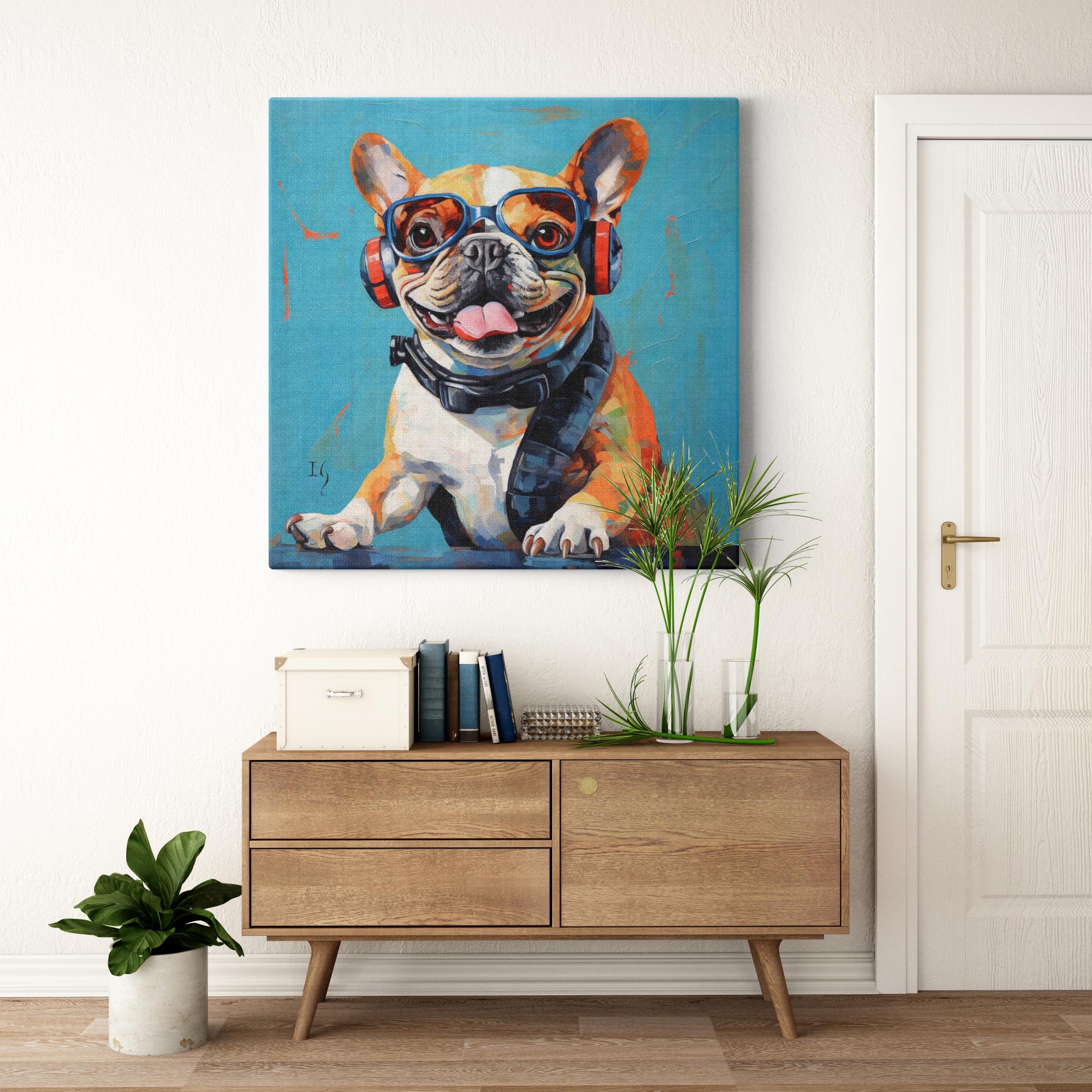 Bull Sophisticate artwork detail - colorful pet portrait art wall art