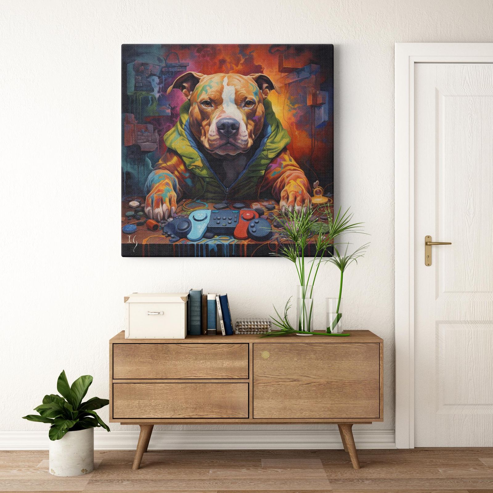 Techno-Artistic Canine artwork detail - colorful pet portrait art wall art