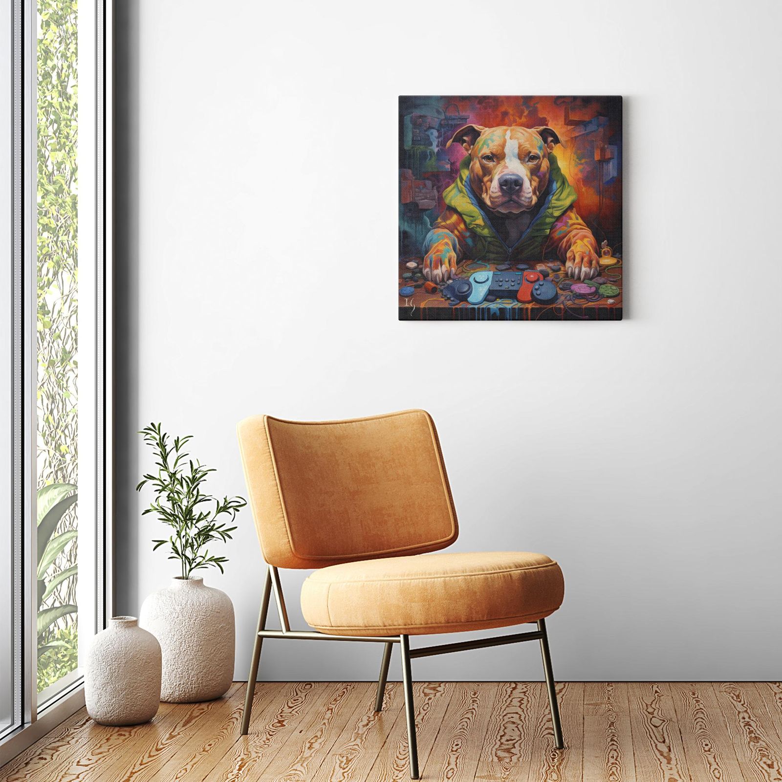 Techno-Artistic Canine artwork detail - colorful pet portrait art wall art
