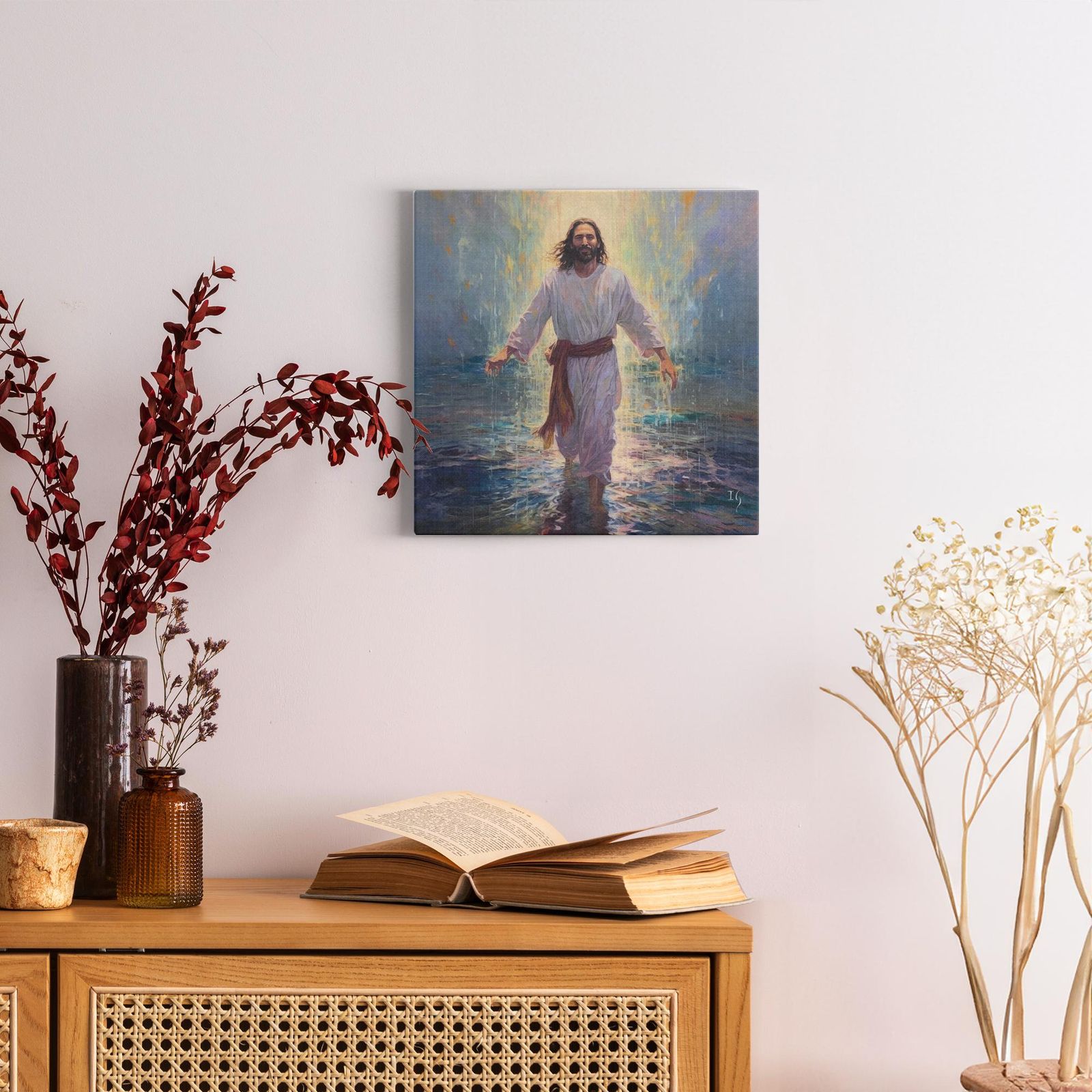 Jesus, a Serene Revelation artwork detail - smiling Jesus painting wall art