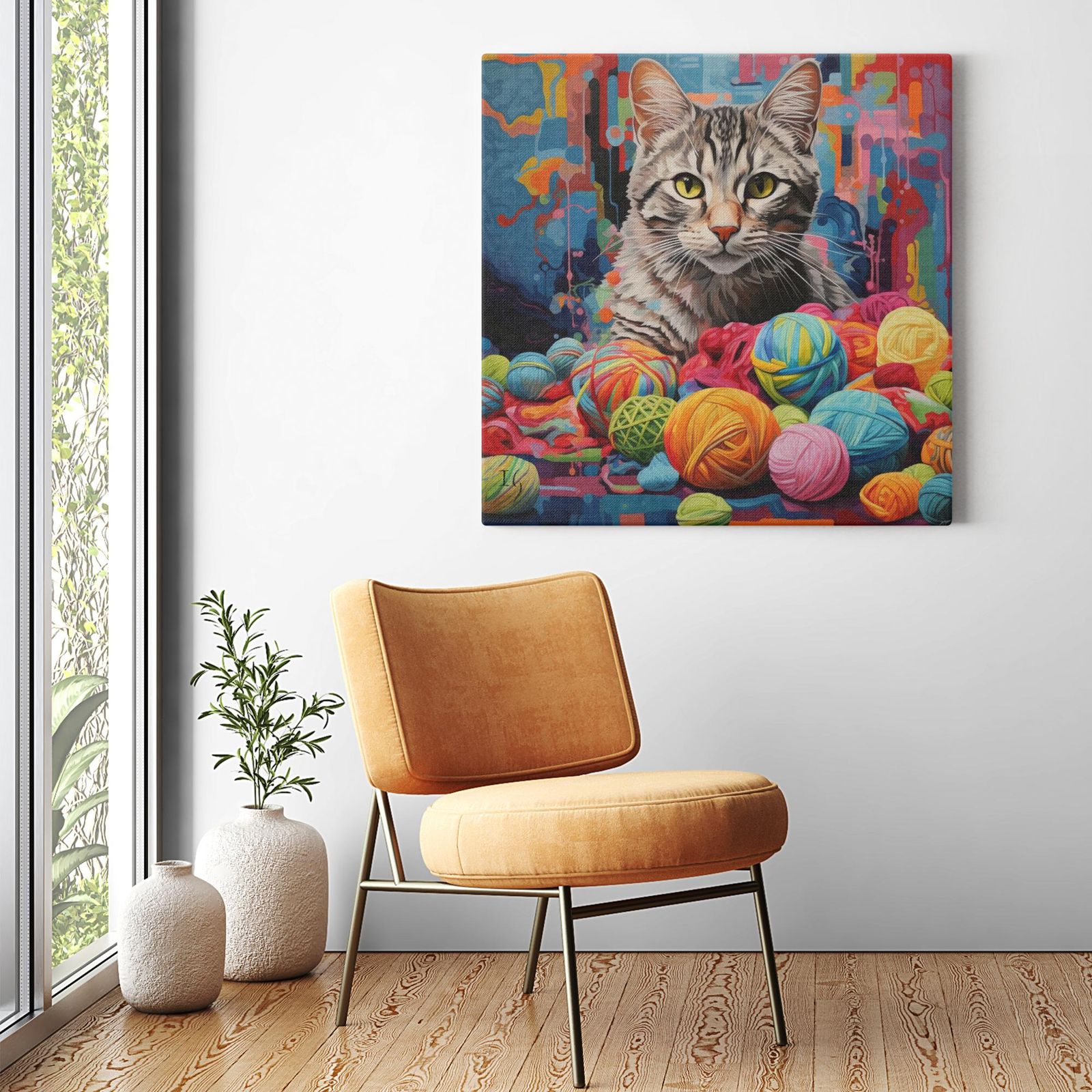 Kaleidoscope Kitty artwork detail - colorful pet portrait art wall art