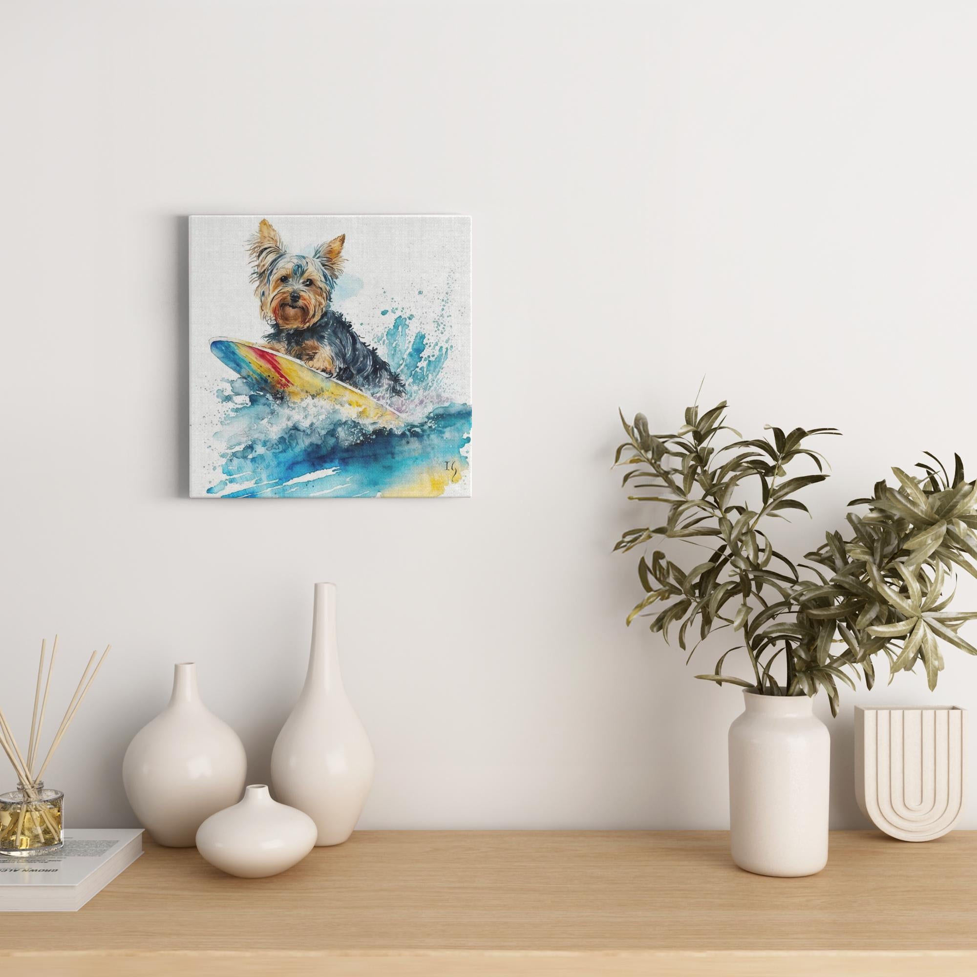 Surfs Up, Terrier Style! artwork detail - colorful pet portrait art wall art