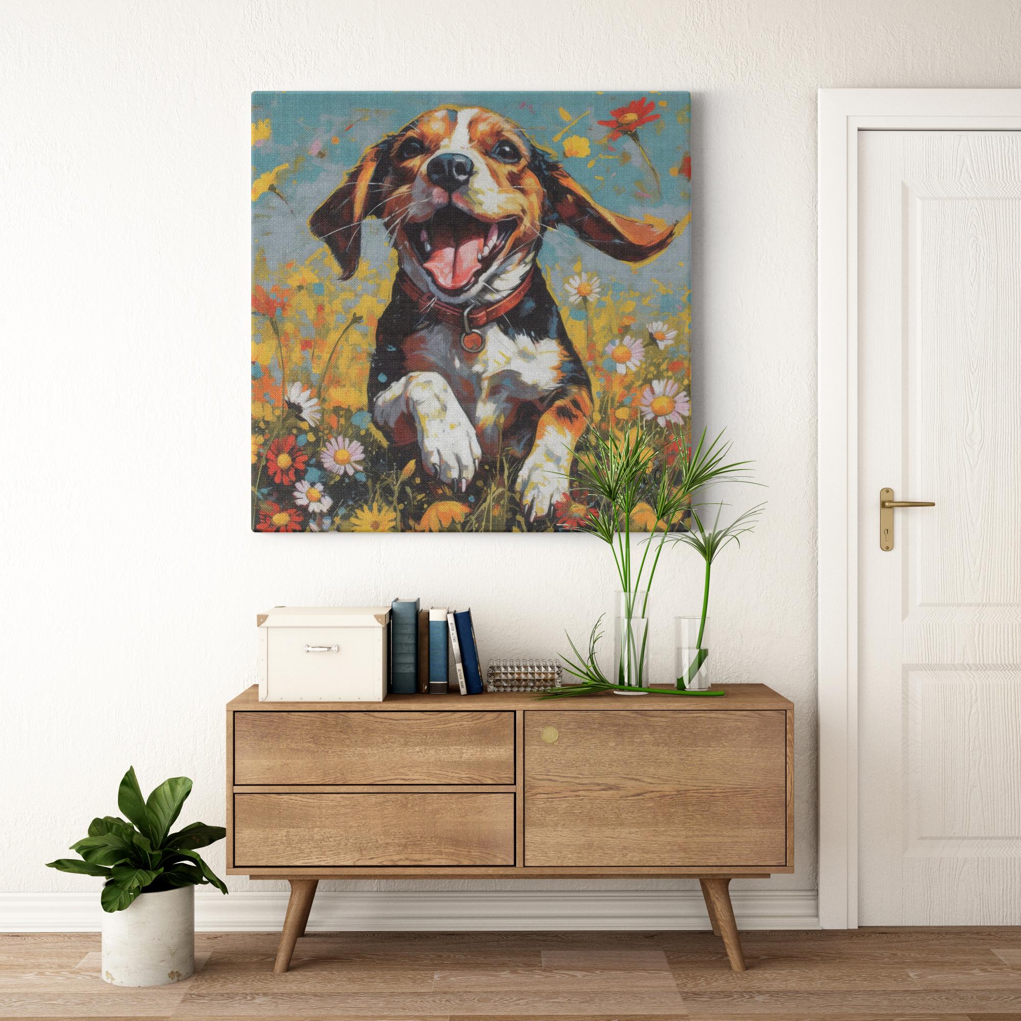 Daisy Field Frolic artwork detail - colorful pet portrait art wall art