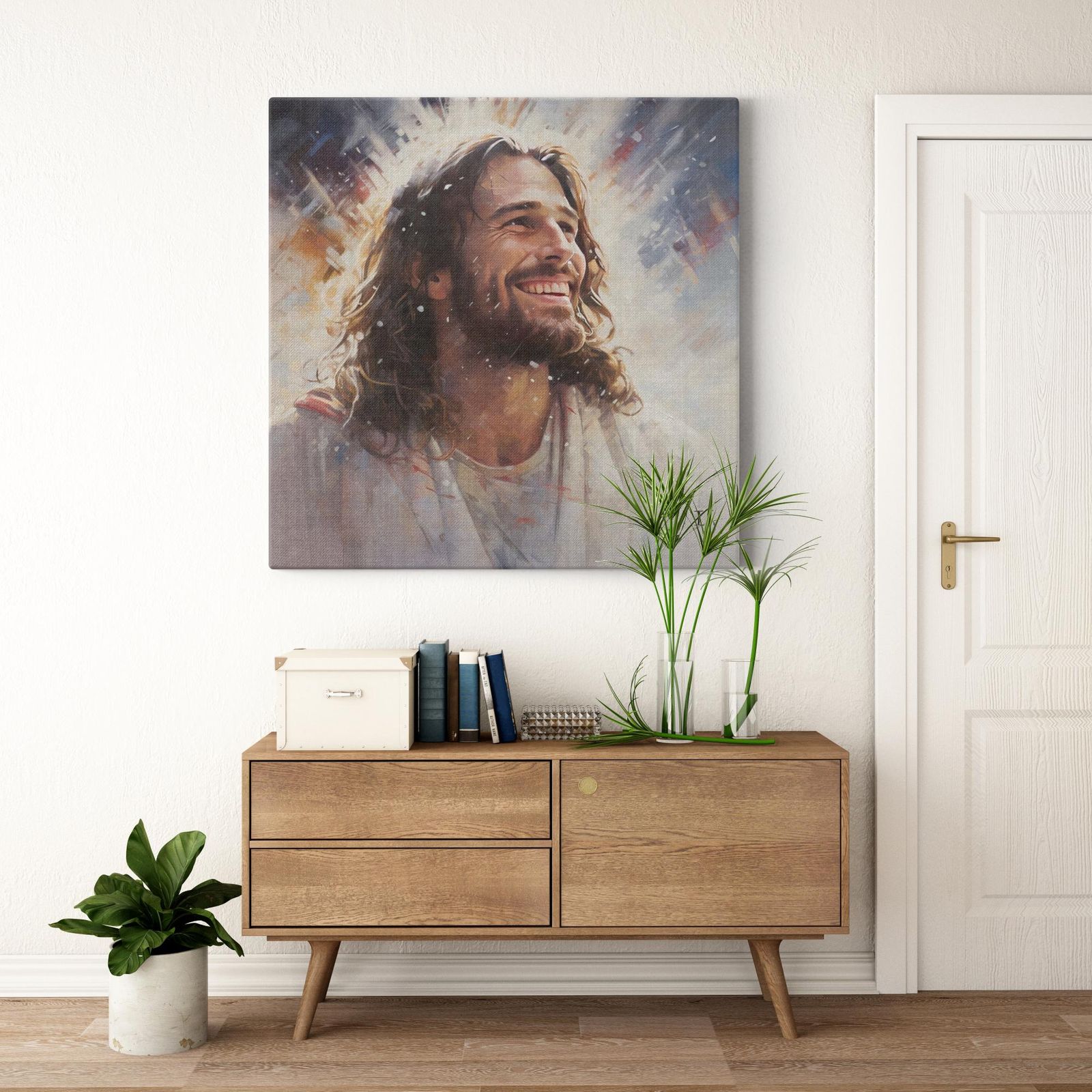 Serene Smile of Jesus artwork detail - smiling Jesus painting wall art