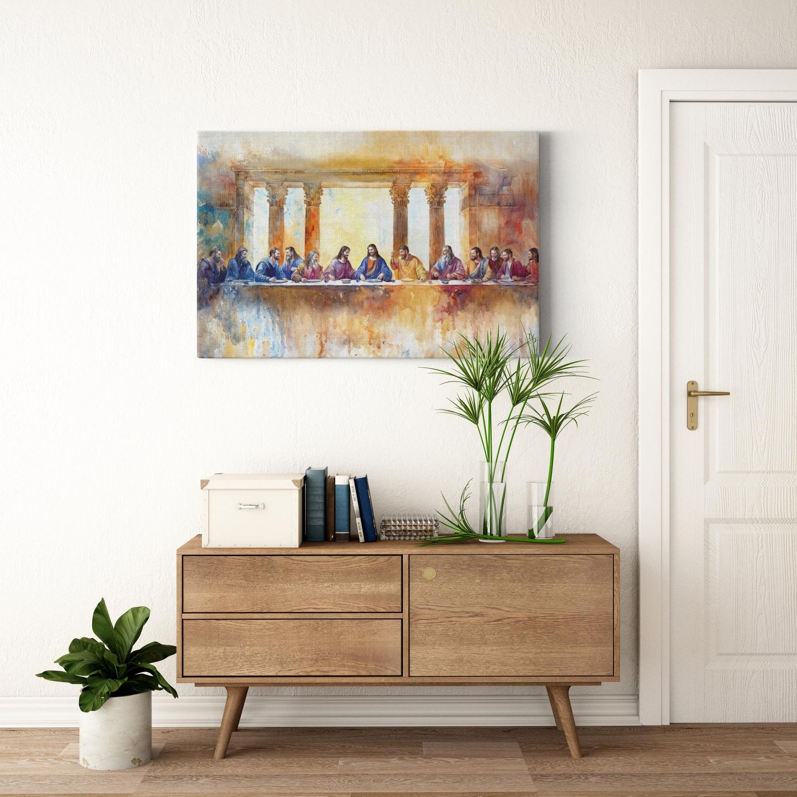 The Last Supper: Whispers of Eternity artwork detail - smiling Jesus painting wall art