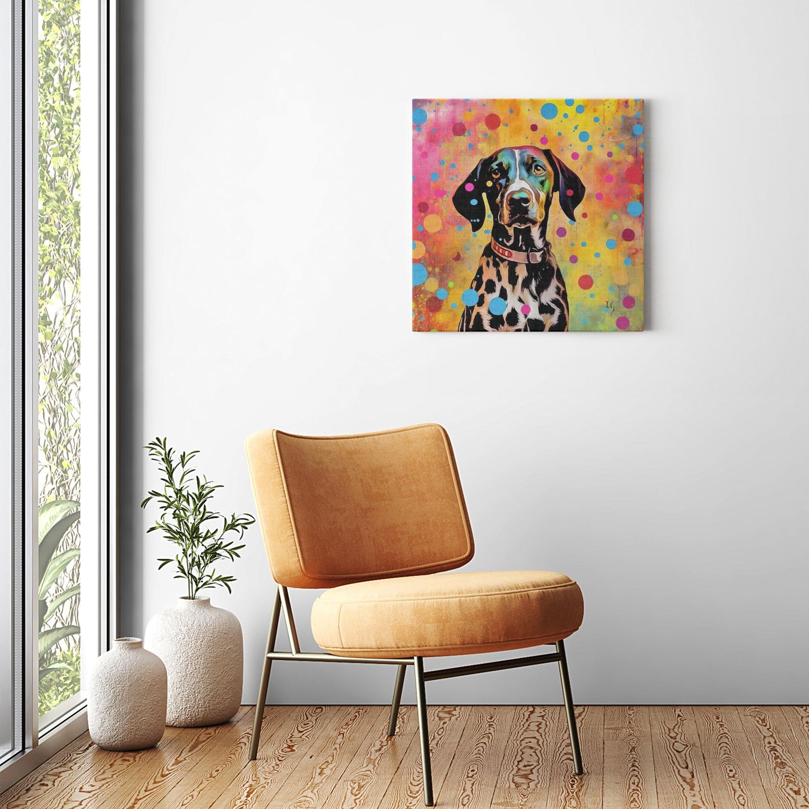 Spotted Charm artwork detail - colorful pet portrait art wall art