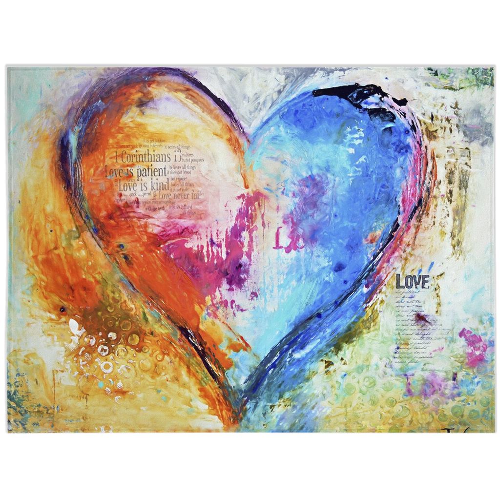 Love is patient Love is Kind Minky Blankets canvas print in room setting - christian blanket by Ivan Guaderrama