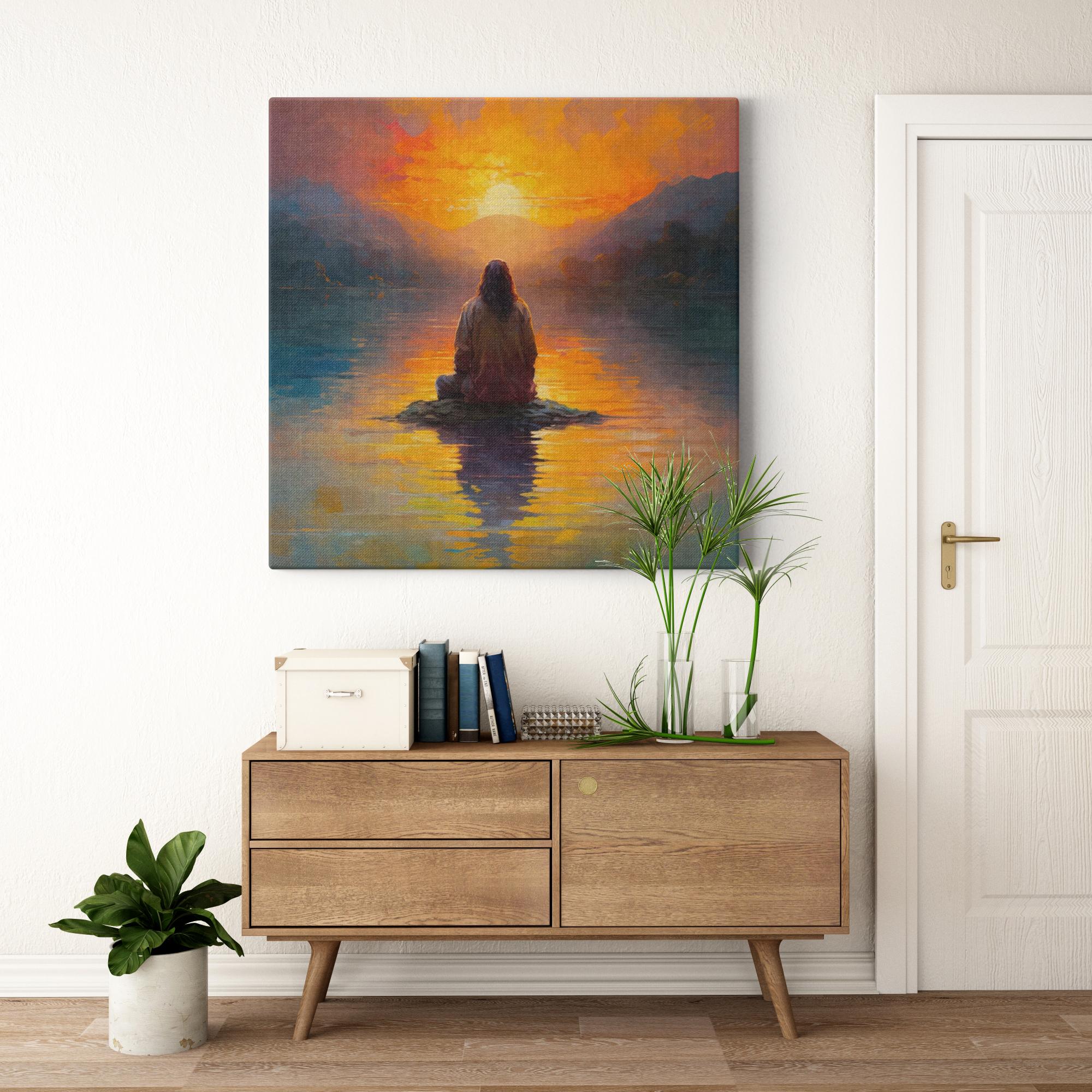 The Source of Peace and Serenity artwork detail - smiling Jesus painting wall art