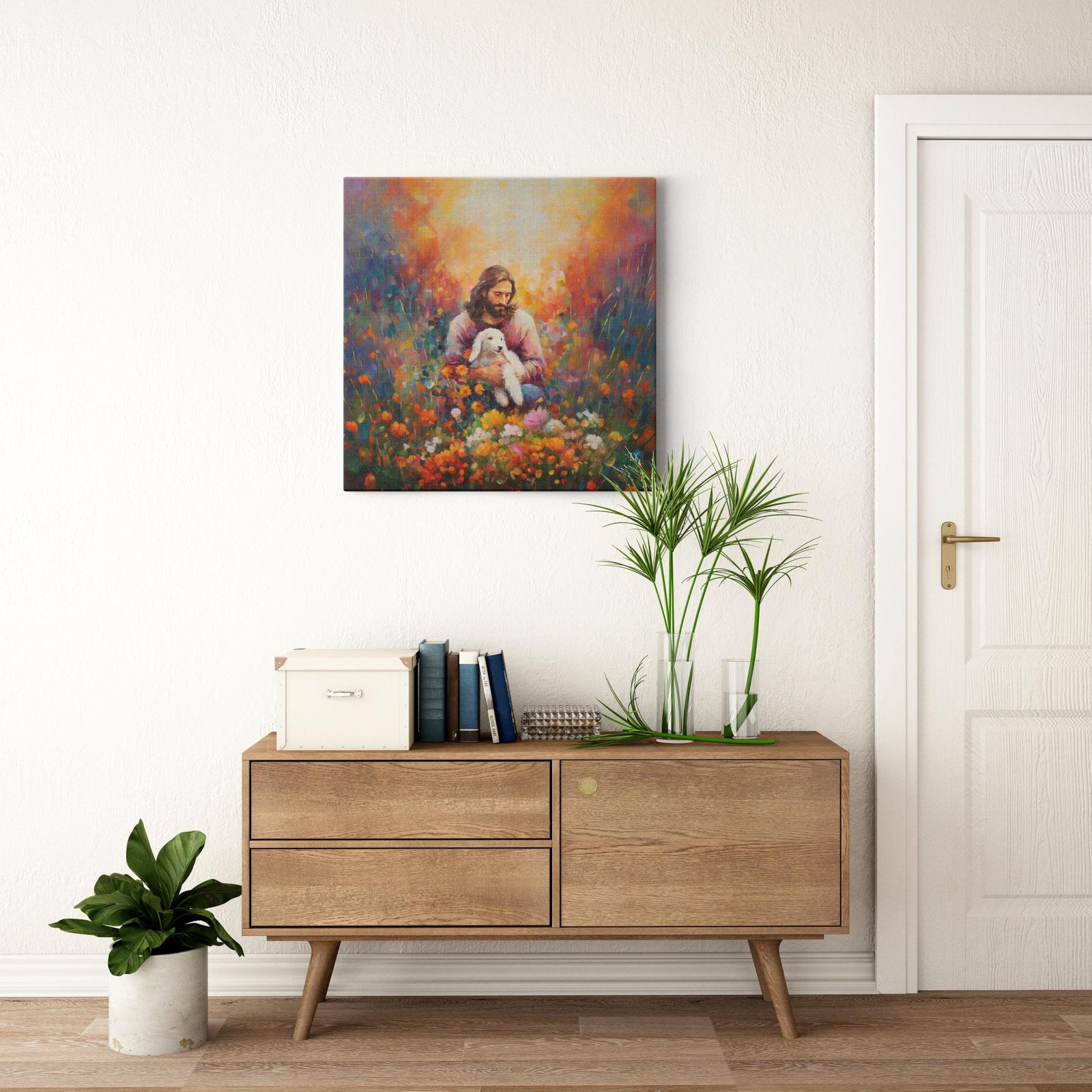 Jesus in the Midst of Serenity artwork detail - smiling Jesus painting wall art