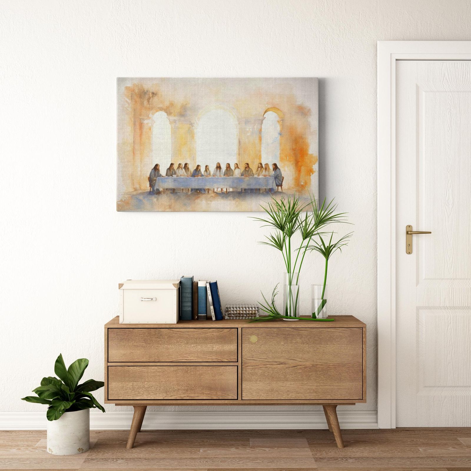 The Last Supper: Divine Gathering artwork detail - smiling Jesus painting wall art