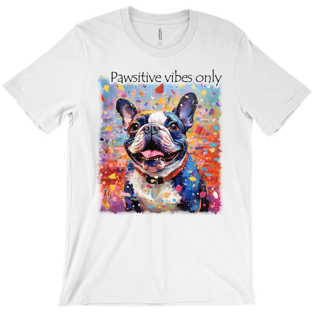 Joie De Vivre - Playful Frenchie - T-Shirts canvas print in room setting - interactive art by Ivan Guaderrama