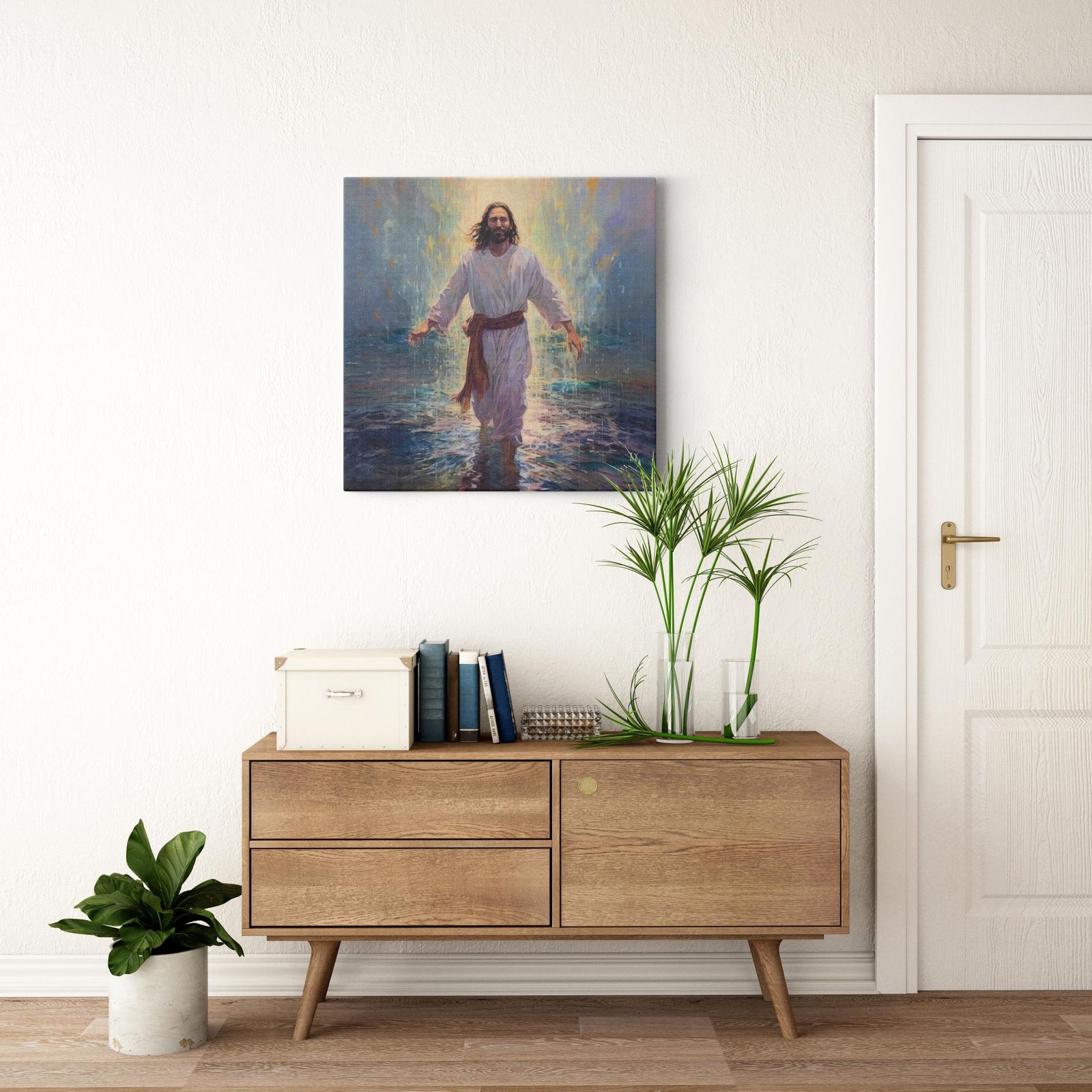 Jesus, a Serene Revelation artwork detail - smiling Jesus painting wall art