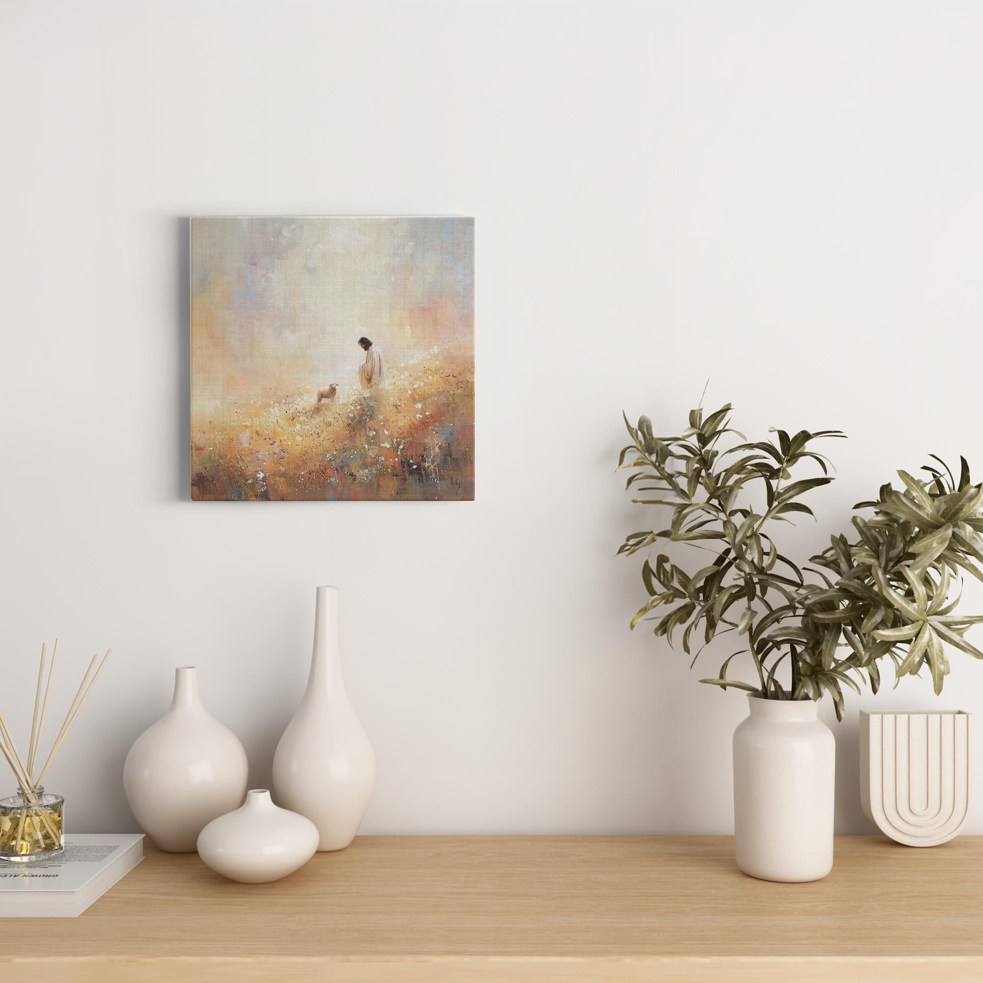 The Shepherd's Presence artwork detail - smiling Jesus painting wall art